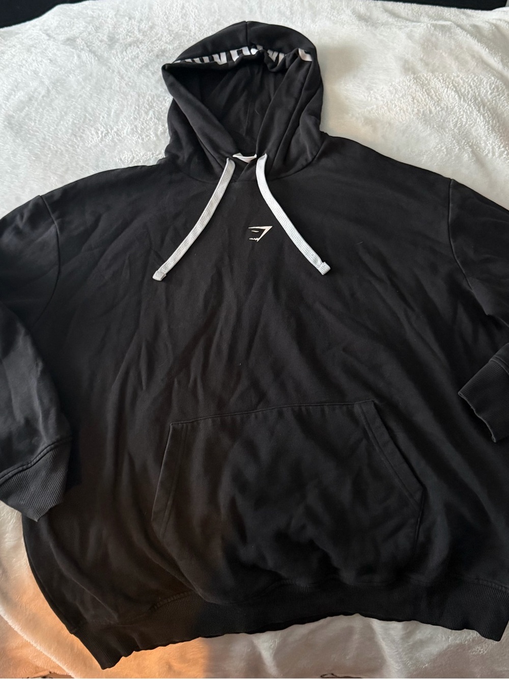 Gymshark Black Pullover Hoodie with White Drawstrings